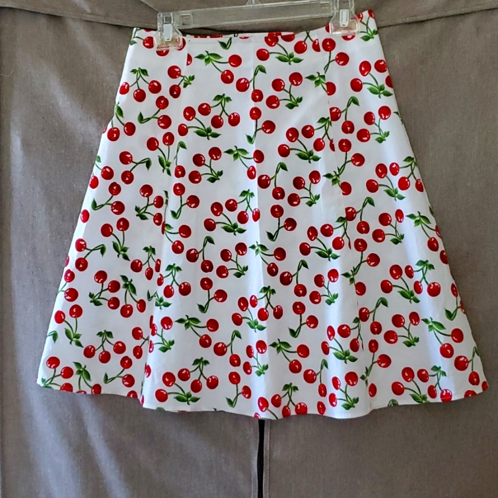100% Silk Retro Skirt with Cherries